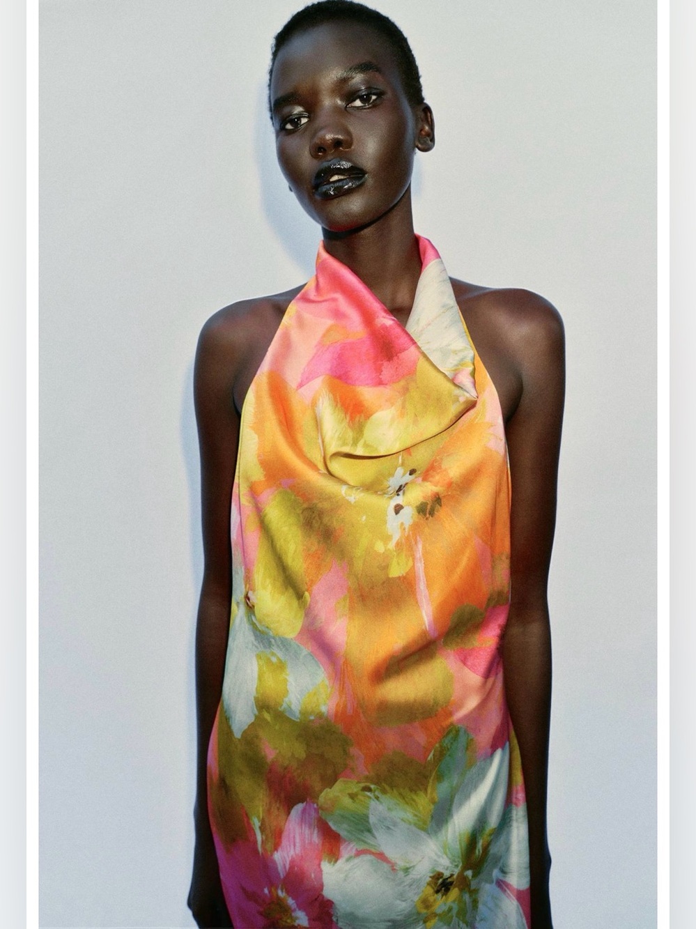 Zara Multicolor Floral Halter Midi Dress in Pink, Yellow, Aqua. POP - Picture 6 of 9